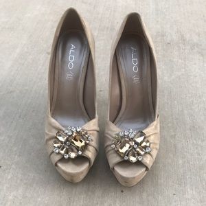 Aldo brand nude shimmery heels with gems